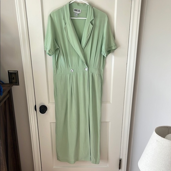 VINTAGE ROBBIE BEE pistachio Mint sage Green silk drop waist Dress 10 minimal - Picture 1 of 14